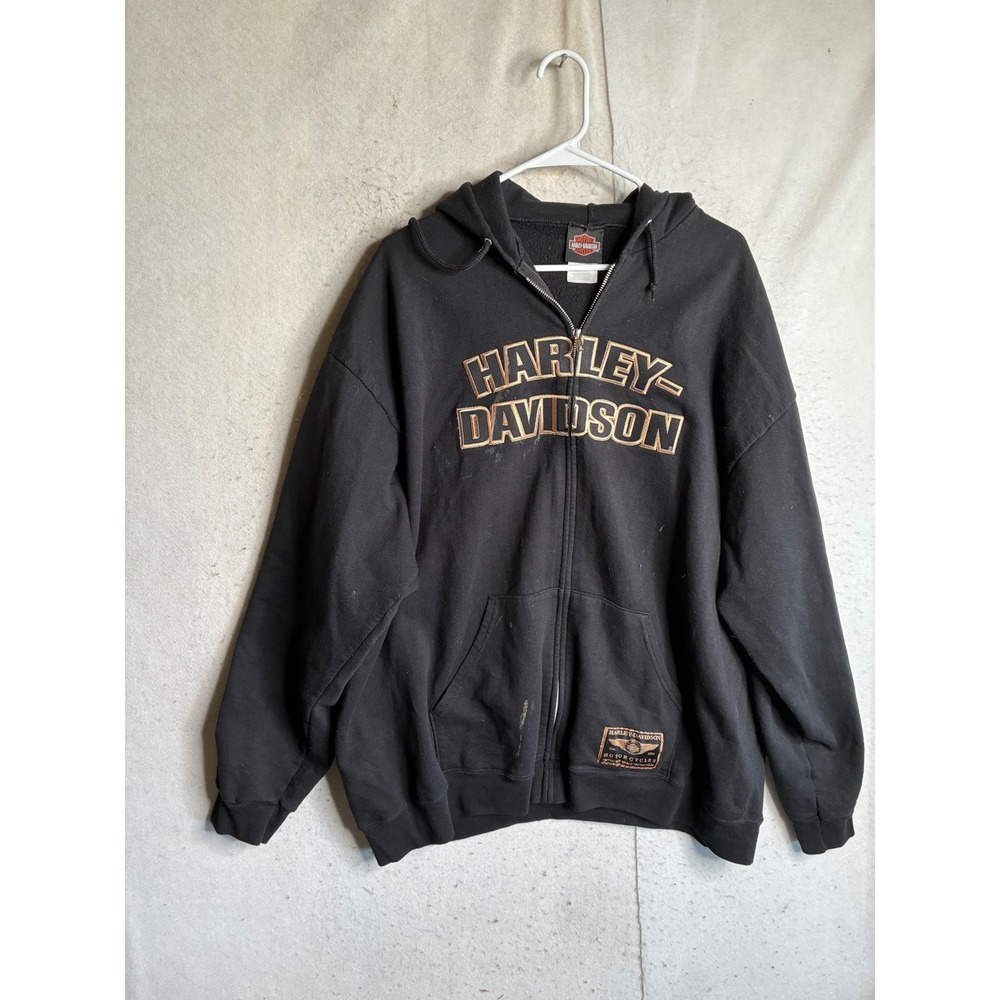 Harley-Davidson Mens Black Full Zip Embroidered Logo Hoodie Sweatshirt 2XL